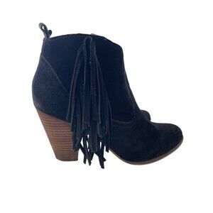 Steve Madden Ohio Boots Size 9 Ankle Black Suede Leather Fringe Western Boho
